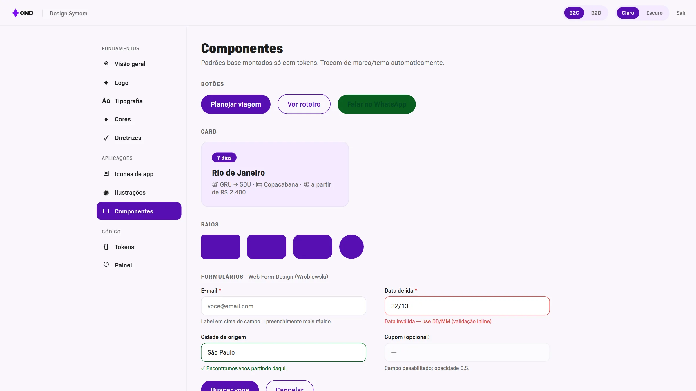 OND · Design System, design system · viagens com IA (OND · Agama), imagem 6 de 6